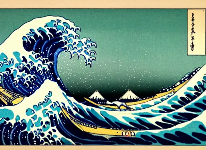 Image similar to the great wave off kanagawa is a woodblock print by the japanese ukiyo - e artist hokusai, probably made in late 1 8 3 1 during the edo period of japanese history. the print depicts three boats moving through a storm - tossed sea, with a large wave forming a spiral in the centre and mount fuji visible in the background