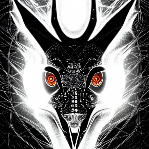 Prompt: a symmetrical portrait of a mystical creature with glowing energies and particals, metal scales, surrounded by spirits, gloomy cinematic lighting, highly detailed, anime style manga