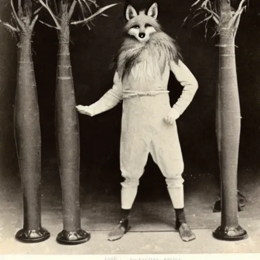 Prompt: anthropomorphic fox man alchemist, 1910s film still