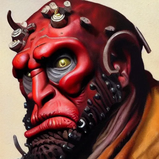 Image similar to Oil painting of Hellboy very detailed 4K quality