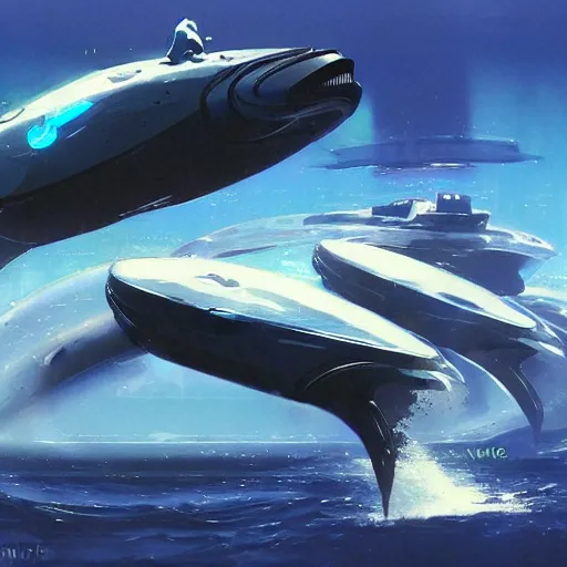 Prompt: robotic cyborg - orca submarine concept art by john berkey, futuristic, sci - fi, science ficiton, digital art trending on artstation