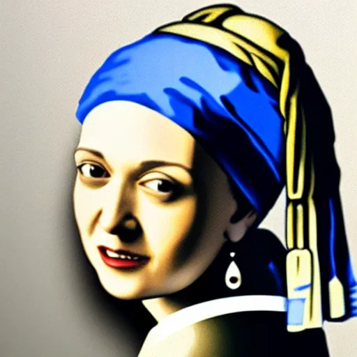 Prompt: sheryl sandberg with pearl earring painted by vermeer