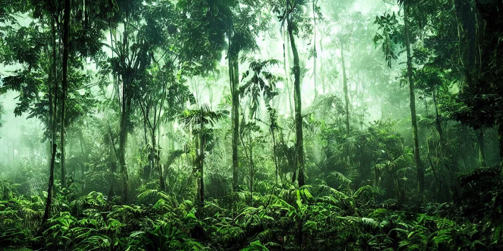 Prompt: lost in the amazon rainforest, beautiful, cinematic, dramatic lighting, shadows, highly detailed