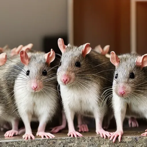 Prompt: a herd of rats in a student dorm room