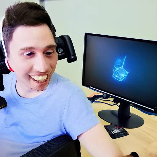 Image similar to disabled man playing league of legends with facecam