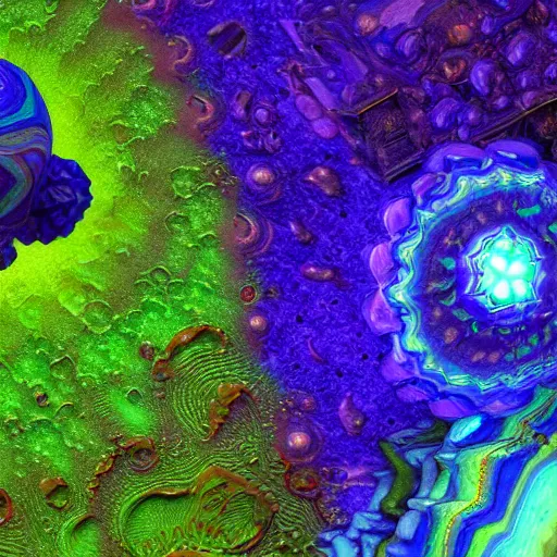 Image similar to prismatic stellar indigo arcane shoggoth gem with emerald marbling rendered in octane and mandelbulb 3 d