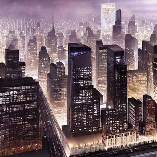 Image similar to the twin towers of the world trade center in 2 0 2 2, night, hyper realistic