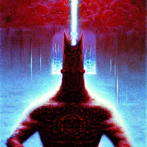 Image similar to ultraman vs chtulhu by beksinski and tristan eaton, dark neon trimmed beautiful dystopian digital art