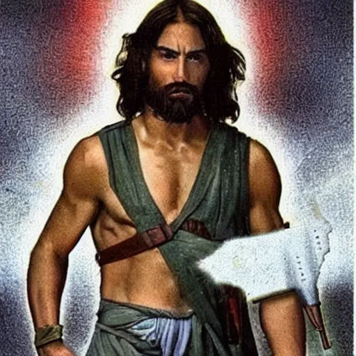 Image similar to jesus cross over rambo