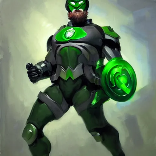 Prompt: greg manchess portrait painting of armored green lantern as overwatch character, medium shot, asymmetrical, profile picture, organic painting, sunny day, matte painting, bold shapes, hard edges, street art, trending on artstation, by huang guangjian and gil elvgren and sachin teng