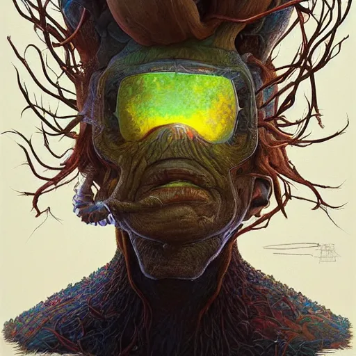 Image similar to fungus mohawk projector portrait by gaston bussierre and charles vess and james jean and erik jones and rhads, inspired by rick and morty, epic, funny, huge scale, beautiful fine face features, intricate high details, sharp, ultradetailed