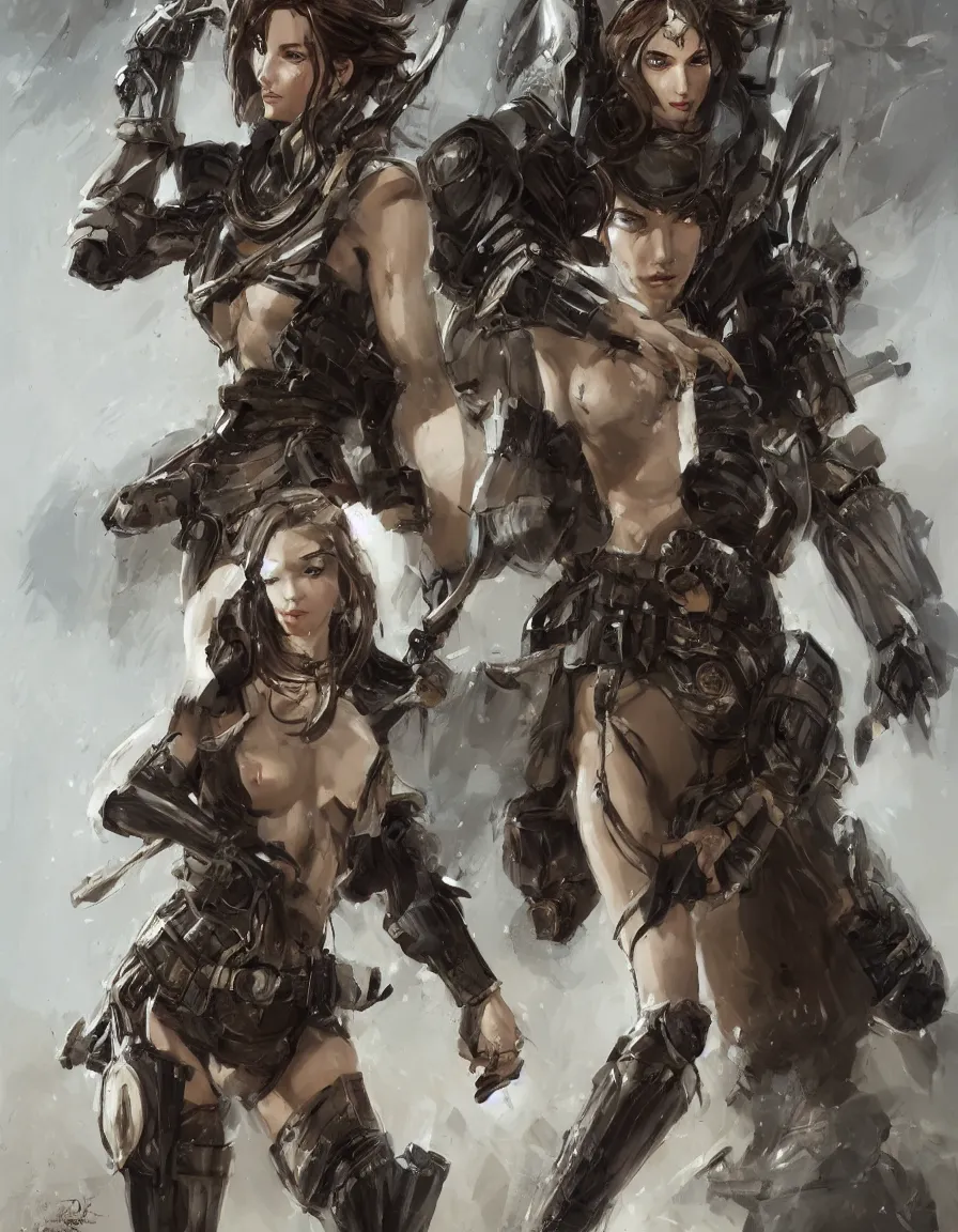 Image similar to a professional portrait of an attractive young female, partially clothed in battle armor, olive skin, long dark hair, beautiful bone structure, symmetrical facial features, intricate, elegant, digital painting, concept art, illustration, sharp focus, from Metal Gear, in the style of Ruan Jia and Mandy Jurgens and GregRutkowski and William-Adolphe Bouguerea