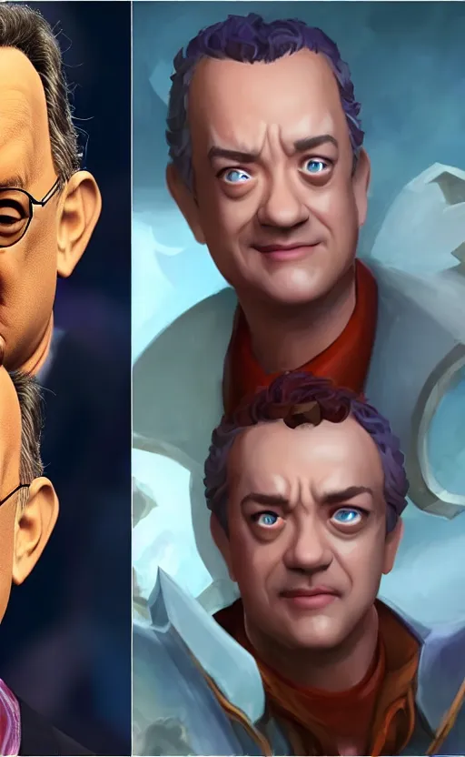 Prompt: Tom Hanks as a character in the game League of Legends, with a background based on the game League of Legends, detailed face, old 3d graphics