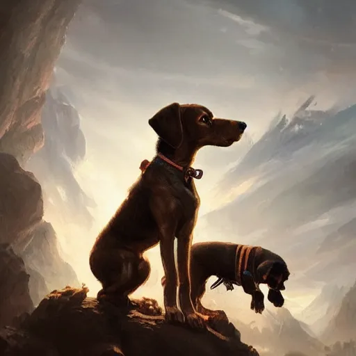 Prompt: chiweenie and goldendoodle, oil painting, Tooth Wu, Greg Rutkowski, RPG portrait, dynamic lighting, fantasy art, High contrast, depth of field