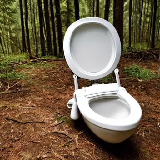 Image similar to an open toilet seat in the middle of the clearing of a forest