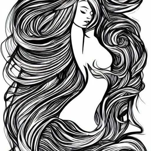 Image similar to black and white illustration, creative design, smooth lines, mermaid