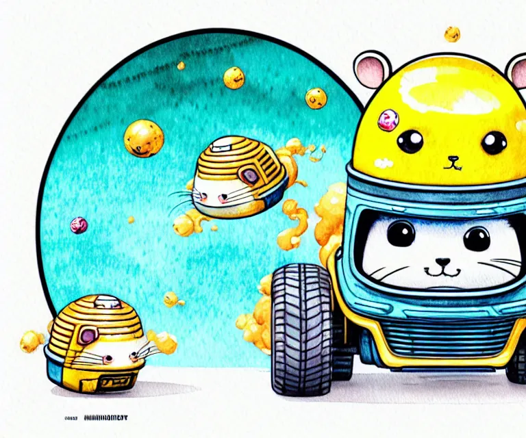 Image similar to cute and funny, hamster wearing a helmet riding in a tiny rocket ship, ratfink style by ed roth, centered award winning watercolor pen illustration, isometric illustration by chihiro iwasaki, edited by range murata, tiny details by artgerm and watercolor girl, symmetrically isometrically centered, focused