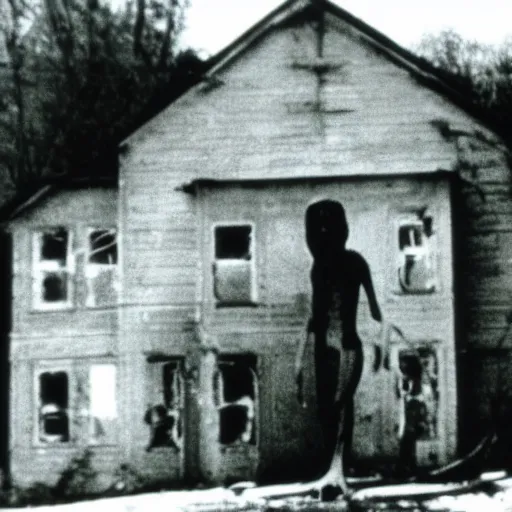 Image similar to 1 9 8 3, found footage, old abandoned house, creepy mutant flesh creature, flesh blob