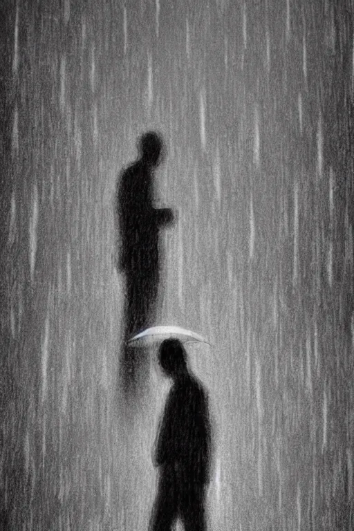 Image similar to a drawn man standing in the rain