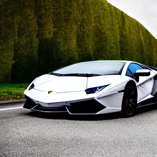 Image similar to super realistic supercar lamborghini on a road, 4k, 8k, hdr, full hd, high quality textures, high quality shadows, high quality lightning, intense world lightning, HDR, global illumination, post processed, hyperrealistic, photorealistic, photo realistic, realistic, detailed sky