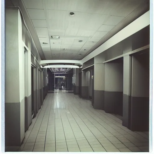 Prompt: Liminal spaces, mall interiors, polaroid photograph