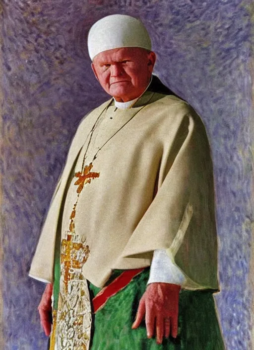 Image similar to portrait of john paul ii wearing piccolo's white turban from dragon ball z by claude monet