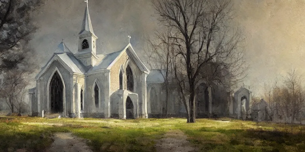 Prompt: a beautiful unknown church, digital painting by richard schmid