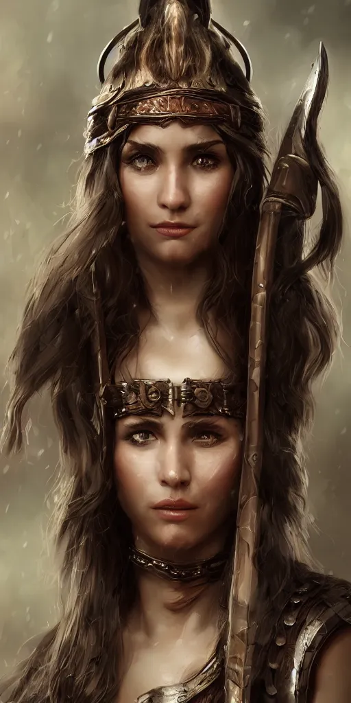 Image similar to head and shoulders portrait of a barbarian female, ultra sharp, very detailed, high quality focus by wlop