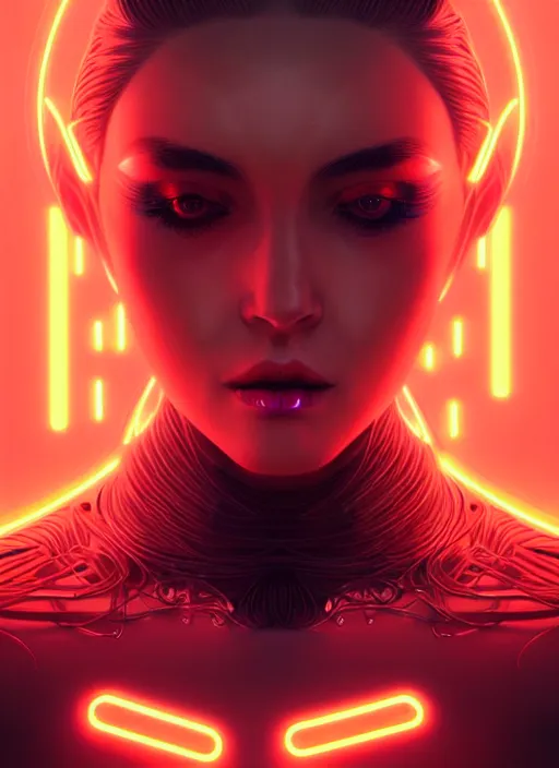 Image similar to portrait of female humanoid from 6 0 s era, intricate, elegant, cyber neon lights, highly detailed, digital painting, artstation, glamor pose, concept art, smooth, sharp focus, illustration, art by artgerm and greg rutkowski