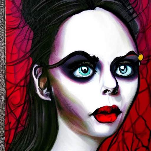 Prompt: woman portrait made out of paint, tim burton, comic book art