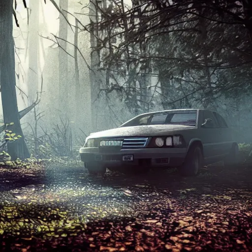 Prompt: werewolf stalking in the woods, octane render