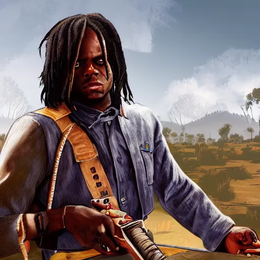 Image similar to Rapper Chief Keef In red dead redemption 2 digital art 4K quality super realistic