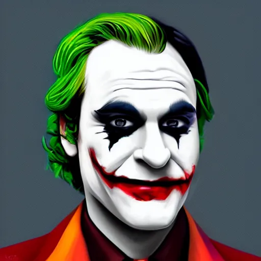 Prompt: portrait of joker joaquin phoenix, highly detailed, centered, solid color background, digital painting