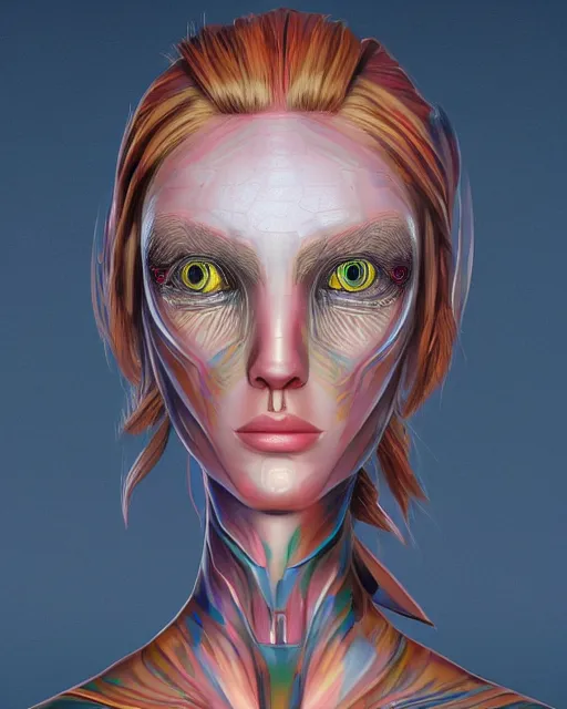 Image similar to a painting head and shoulders portrait of a gorgeous female Nordic alien of pure beauty, made in tones of color, insanely detailed, loony toons style, digital art, trending on artstation, isometric views, 8k