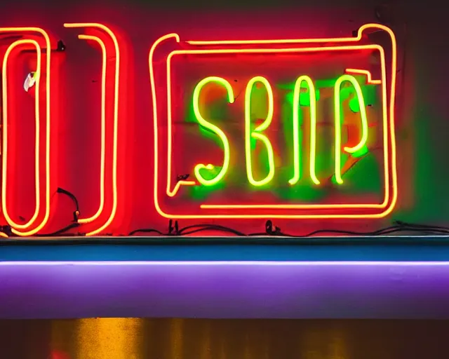 Image similar to neon sign for a shrimp sandwich shop in hong kong, DSLR photography