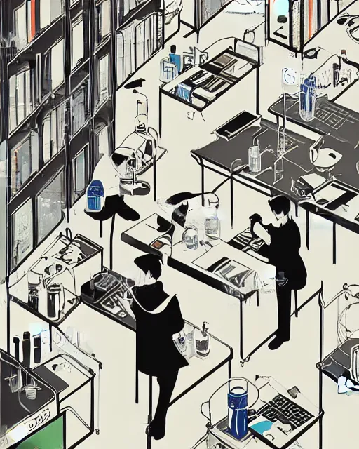 Image similar to science lab. clean cel shaded vector art. minimalist illustration art by tatsuro kiuchi and victo ngai