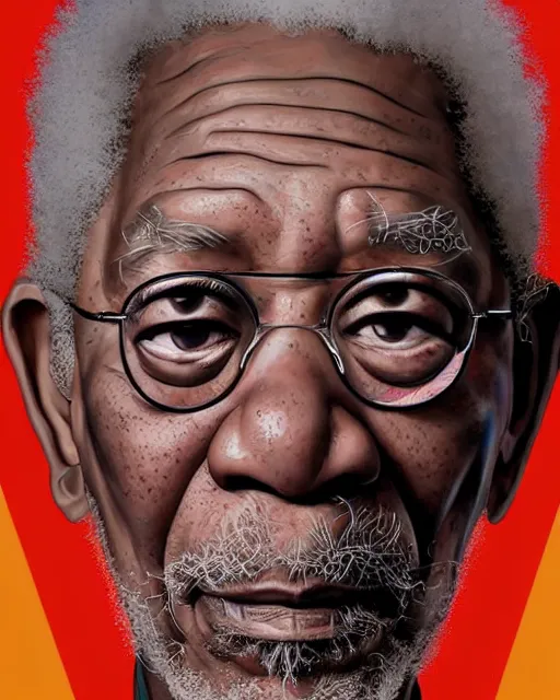 Prompt: highly detailed vfx portrait of morgan freeman, geometric polygons, global illumination, detailed and intricate environment by james jean, liam brazier, victo ngai and tristan eaton