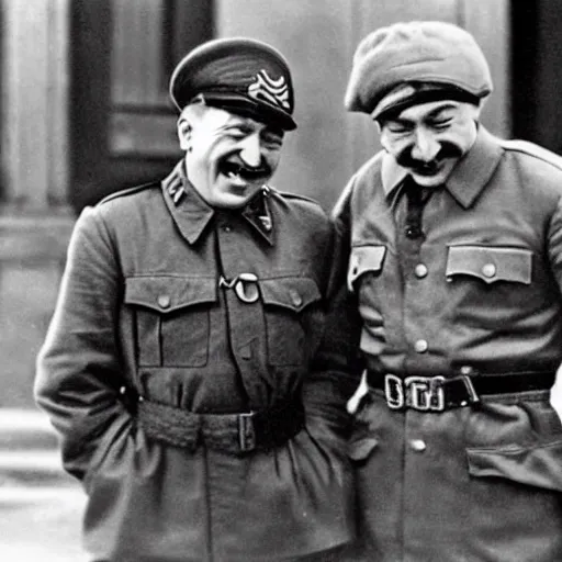 Image similar to hitler and joseph stalin laughing during ww 2