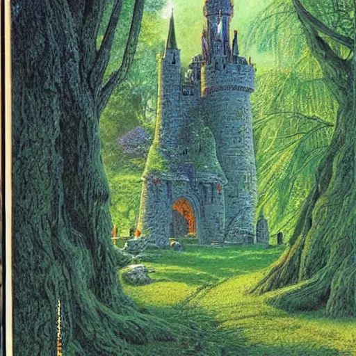 Prompt: castle in the willow tree forest, Darrell K Sweet, felix Kelly