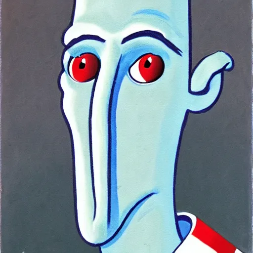 Image similar to handsome squidward, soviet propaganda painting