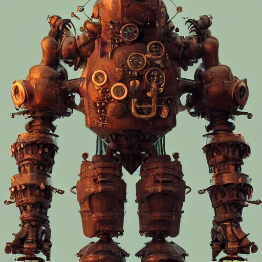 Prompt: a Steam powered mechanical golem, forward facing angle, character design, stunning 3d render , art by Tooth Wu and riot studios, 8k octane beautifully detailed render, post-processing, extremely hyperdetailed, intricate complexity, masterpiece, zbrush, hard surface modelling, trending on artstation