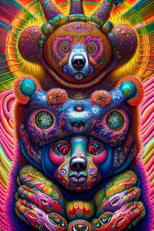 Image similar to hyper - maximalist overdetailed painting of a bear - shaman by hannahy yata caitlin hacket in the style of naoto hattori. artstation. deviantart. cgsociety. surrealism infused lowbrow style. visionary psychedelic fineart. hyperdetailed high resolution render by binx. ly in discodiffusion..