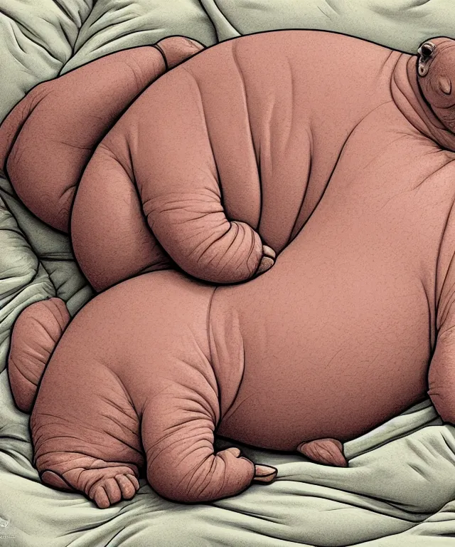 Image similar to tired humanoid hippo lying in bed, closeup, accurate features, focus, very intricate ultrafine details, masterpiece, 8 k hd, realistic shaded lighting, digital painting, artstation, concept art, kids book illustration, sharp focus, illustration, art by geof darrow,