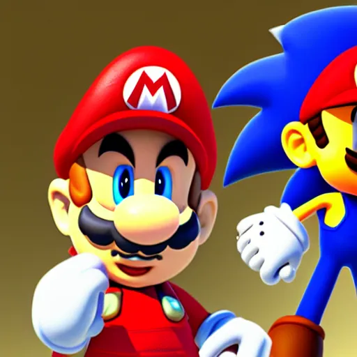 Image similar to a 3 d render of mario with sonic's hair