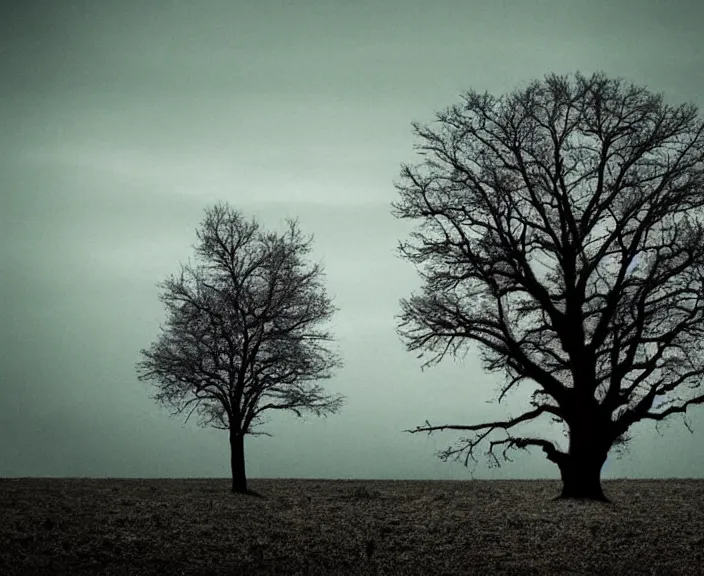 Image similar to 4 k hd, high detail photograph of lonely tree during apocalyptic scenery, shot with sigma f / 4. 2, 2 5 0 mm sharp lens, wide shot, consistent, volumetric lighting, high level texture render