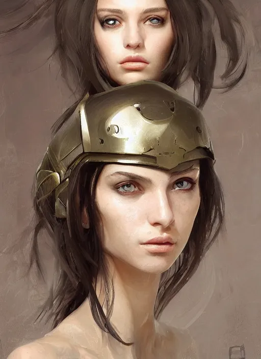 Image similar to a professional painting of a beautiful young female, clothed in military armor, olive skin, long dark hair, beautiful bone structure, symmetrical facial features, intricate, elegant, digital painting, concept art, smooth, sharp focus, illustration, from Metal Gear, by Ruan Jia and Mandy Jurgens and Artgerm and William-Adolphe Bouguerea