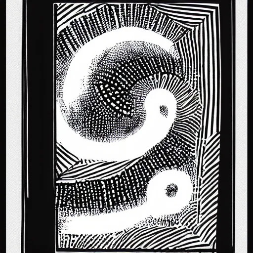 Image similar to black and white illustration spiral galaxy block print