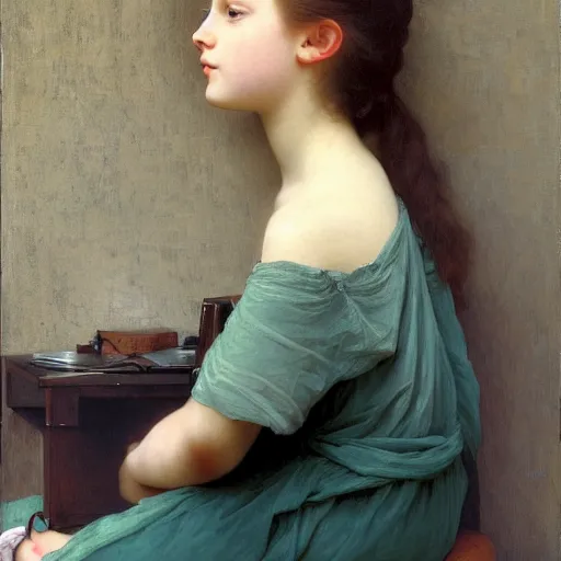 Image similar to Painting of young girl. Playing Xbox. Art by William Adolphe Bouguereau. Extremely detailed. 4K. Award winning.