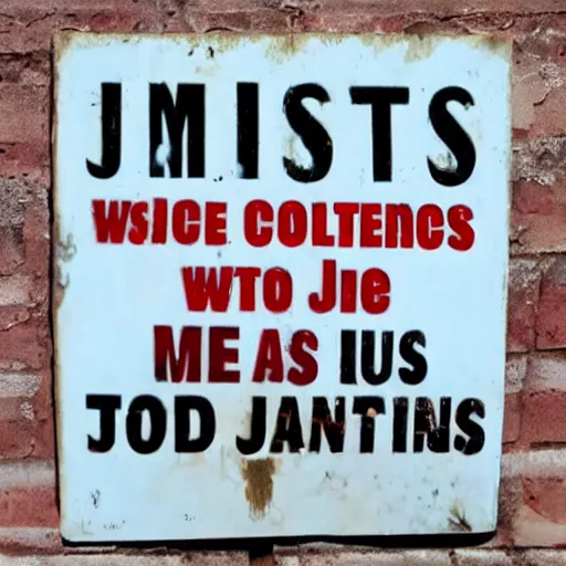 Prompt: an anti - jesus sign, no jesus allowed, jesus is misbehaving, jesus is a bad country boy