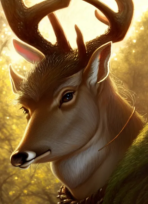 Prompt: a film still portrait of a deer elven archer, finely detailed features, cinematic lighting, perfect art, brian jacques redwall woodland, forest, intricate, artstation, trending on pixiv fanbox, painted by brian jacques greg rutkowski, studio ghibli, fantasy, 4 k